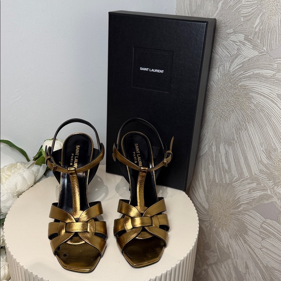 Saint Laurent Metallic Gold Strappy Heels - Picture 3 of 5